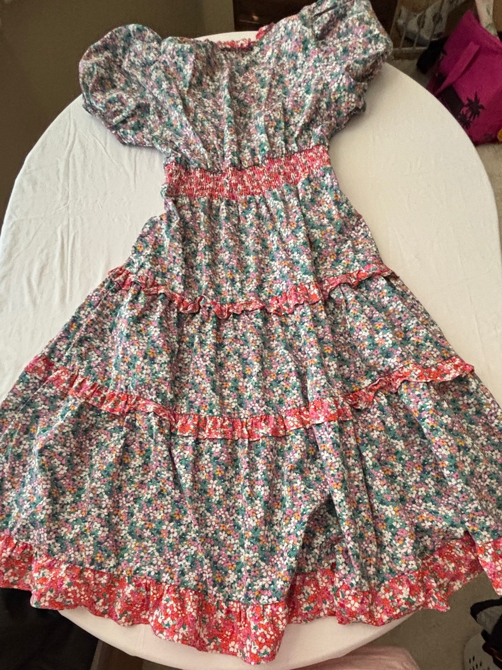 Ditsy Floral Summer Dress w/ V-Neck & Puff Sleeves 100% Cotton Women’s XL Boho - Picture 3 of 13